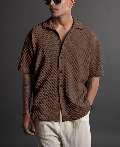 Image of NexaFlair Casual Shirt for Men|| Shirt for Men|| Men Stylish Shirt||Button Down Shirts Half Sleeve Bubble Fashion Textured Shirt