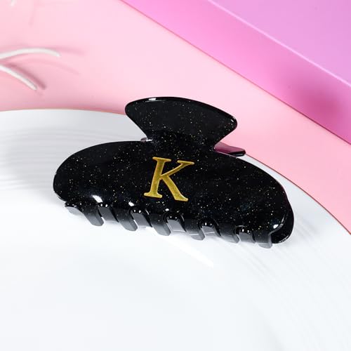 Image of LILIE&WHITE Acrylic Letter Hair Clips For Women Stylish K Monogram Hair Claw Alphabet Hair Clip Fashion Glitter Claw Clips Elegant And Durable Hair Accessory Large Hair Clips Black K