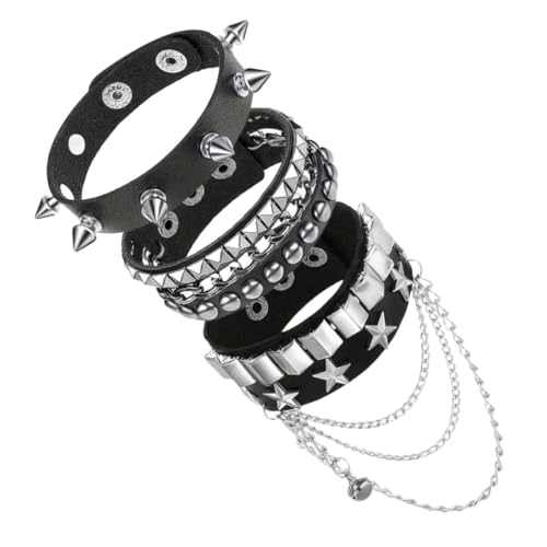JYNXOR 3 Pcs Pulseras Cuero Negro Punk Rock, Pulsera Gotico De