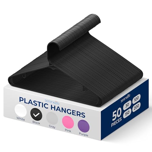SereneLife 50pk Slim Plastic Hangers - Black