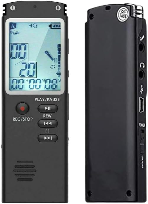 Voice Recorder – Voice Activated Recorder with Earphone & USB Charge Cable, Digital Voice Recorder with Playback for Lectures & Meetings, Portable Dictaphone Sound Recorder