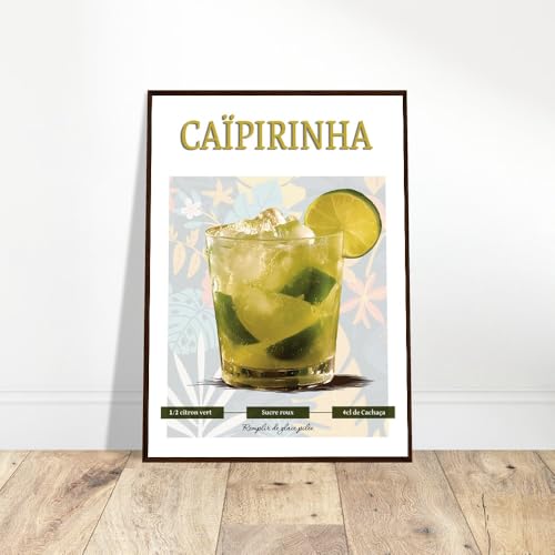 Affiche cocktail Caïpirinha recette en français poster vert sans cadre 50x70