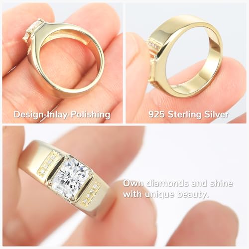 2CT Radiant Cut Moissanite Engagement Ring D Color VVS1 Clarity Solitaire Moissanite Wedding Band S925 Sterling Silver 9K Gold Plated Genuine Moissanite Promise Ring Size 5-123