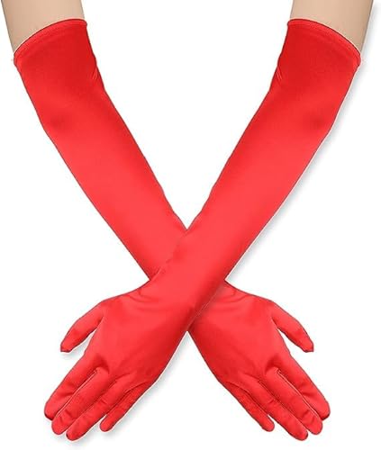 Hatstar Handschuhe Damen lang, Rot, elegante Abendhandschuhe aus Satin im 1920er Stil, Kostüm Accessoire für Karneval, Fasching, Halloween, Hochzeit und Oper