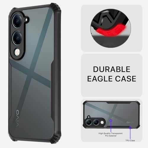 Image of Pikkme Back Cover for iQoo Z10 lite 5G / Vivo T4 lite 5G / Y19 5G / Y19e / Y04 4G / Y29s 5G | Ultra Hyrbid | Full Camera Protection | Raised Edge | Crystal Clear Transparent Bumper Case (Black)