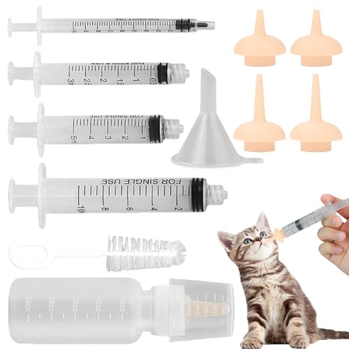 Image of Pet Feeding Syringe with Nipple, Silicone Feeding Tools for Kitten Puppy Feeding Syringe for Newborn Cat Dog Small Animals Rabbits (4 syringe+ 1 bottle+1 brush)