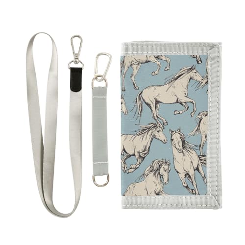 JHKKU Horses Trifold Wallets for Kids Boys Girls, Outdoor Sports Wallet for Teen, with Zipper Coin Pocket Novelty Purse