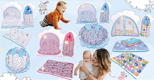 Image of Toddylon Flat Bed Baby Bed New Born Baby Bedding Set | Mosquito Net | Carry Bag | Mattress | Carry Bag | Essentials Combo | Cotton | Infants | Baby Boys & Baby Girls | Beds (0-6 Months) (3PCS Set)