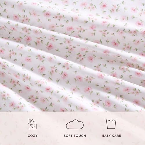 Image of Laura Ashley - King Sheet Set, Crisp & Cool Cotton Percale Bedding for Year Round Comfort, Deep Pocket, Bed Sheets with Matching Pillowcases (Little Ditsy Pink)