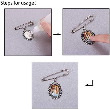 PandaHall 8 Sets Wedding Bouquet Photo Charm DIY Pin Brooch Making Kit Brooch Tray Oval Clear Glass Cabochons for Wedding Party Memory Charms Mothers Fathers Day, Antique Silver & Platinum