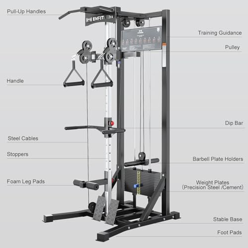 Image of Cable Station and Pull Down Machine, Cable Fly Machine Home Gym System Workout Station with Pulley System, Pull-Up Bar Cable Bar and LAT Pull Down System, 70kg Weight Stack