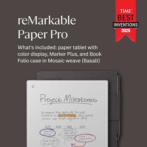Image of reMarkable Paper Pro Bundle Mosaic Weave Includes 11.8'' Paper Tablet Marker Plus Pen with Eraser and A Book Folio Cover Basalt, Grey
