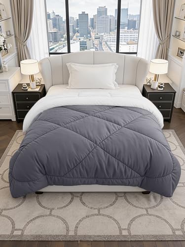 Image of Monte Carlo Polyester Comforter Single Bed | 200 GSM Lightweight & Reversible | Soft Quilt for Mild Winter | Easy Care All Season Comforter (Charcole) | 59 x 87 Inches