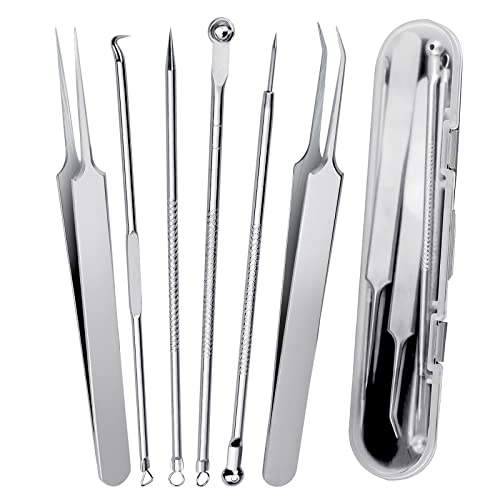 6 Stück Mitesserentferner Pickelentferner Set, Komedonenquetscher Set Pinzette Pickel Ausdrücken Werkzeug Blackhead Remover Mit Aufbewahrungsbox Für Nasen-Gesichtspflege(Alle Hauttypen) Cover