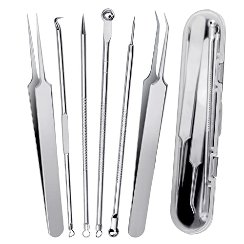 6 Stück Mitesserentferner Pickelentferner Set, Komedonenquetscher Pinzette Pickel Ausdrücken Werkzeug Blackhead Remover Mit Aufbewahrungsbox Für Nasen-Gesichtspflege(Alle Hauttypen)