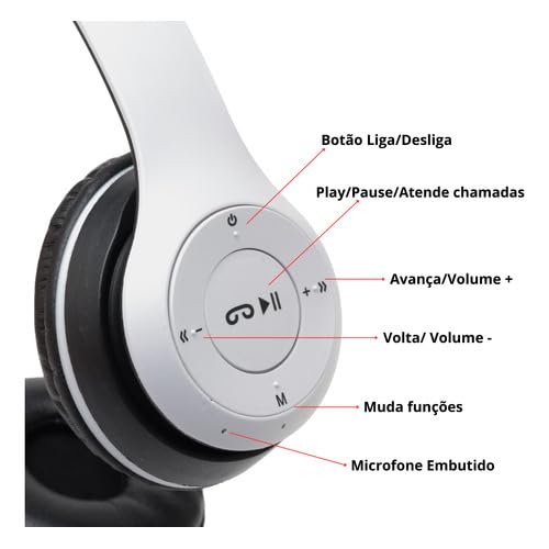 Fone De Ouvido Bluetooth Regulável Entrada P2 Wireless Mp3 (Preto)