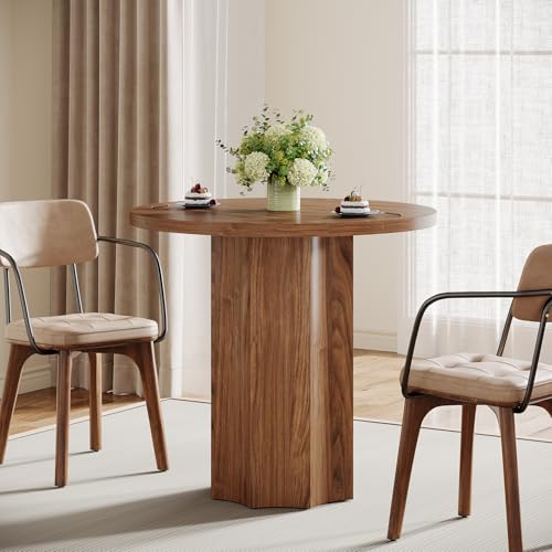 Tribesigns Table à Manger Ronde, 80 cm Table de Cuisine pour 4 Personnes pour Salle à Manger, Cuisine, Salon, Petits Espaces, avec Pieds épais Marron Clair