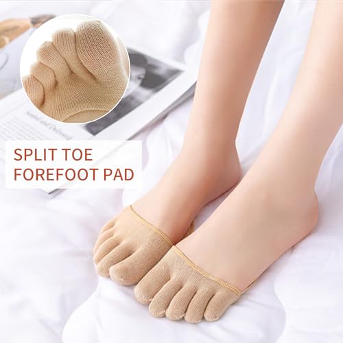 Image of Women Toe Topper Socks,Five-Toes No Show Liner Socks Ball of Foot Cushions Half Non Slip Invisible Forefoot Sock