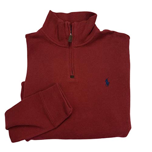 Polo Ralph Lauren Mens Quarter Zip Estate Rib Sweater (Large, Red)