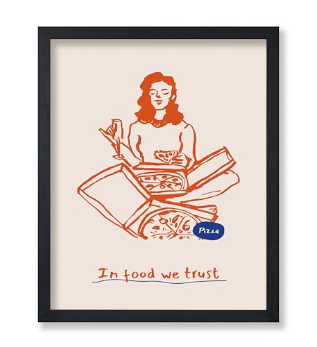 Poster Master In Food We Trust Poster - Retro Pizza Print - Food & Drink Art - Woman Illustration - Chic Boho Design - Aesthetic Piece - Excellent Restaurant or Kitchen Decor - 11x14 UNFRAMED