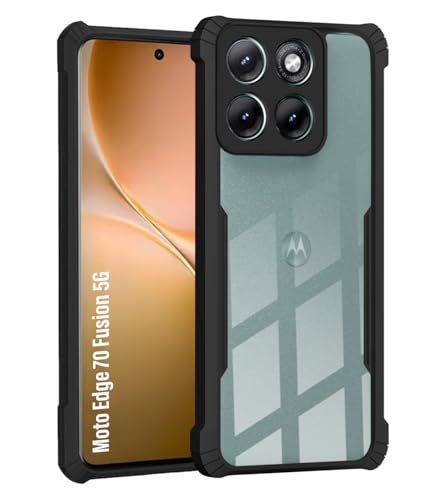 Image of Polycarbonate Crystal Clear Back Cover for Motorola Moto Edge 70 Fusion 5G | 360 Degree Protection | Shock Proof Design | Transparent Back Cover for Moto Edge 70 Fusion 5G - Black Bumper