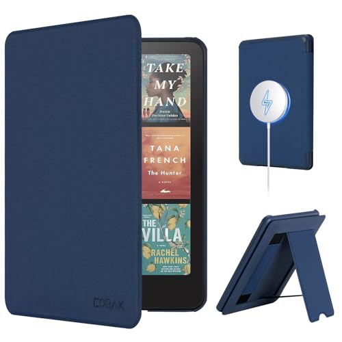 Image of CoBak Lightweight Stand Case for 7 inch 12th Gen 2024 and Colorsoft with Right Hand Strap - Compatible with iPhone MagSafe, for Samsung /Belkin /Anker Wireless Charging Pads, Dark Blue