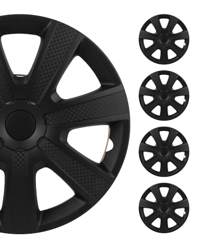 SCITOO Quick-Install 16-Inch Black hubcaps (Set of 4) for Cars,