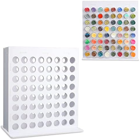 SANFURNEY 64 Holes Craft Paint Storage Organizer Vertical Paint Rack Only Stand for 17ml Vallejo, Army Painter Dropper Bottles, NOT for 2oz Craft Paints or Citadel Cover