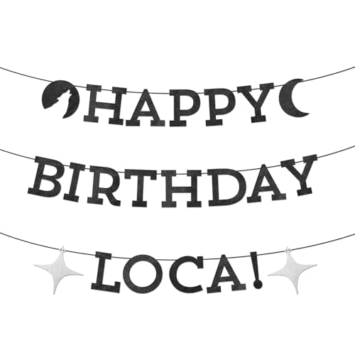 Striscione Happy Birthday Loca, Pre-Infilato Nero Glitterato Decorazioni per Feste di Compleanno a Tema Vampiri Tema Twilight Striscione di Buon Compleanno per Feste e Celebrazioni
