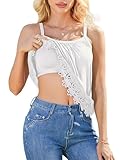 V FOR CITY Womens Flowy Lace Camisole with Built in Bra Adjustable Straps Loose Scoop Neck Tank Top Off White M