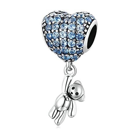 RUKYF 925 Sterling Silver Little Teddy Bear Charms Cubic Zirconia Heart Shaped Balloon Charms for Bracelets Necklaces Cute Gifts for Women Cover