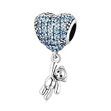 RUKYF 925 Sterling Silver Little Teddy Bear Charms Cubic Zirconia Heart Shaped Balloon Charms for Bracelets Necklaces Cute Gifts for Women