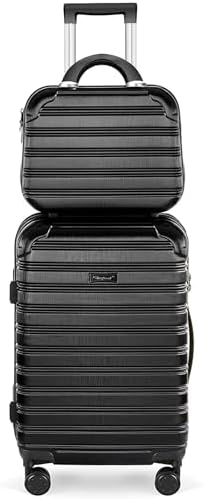 Hard Case Luggage 2 Piece Sets Carry On Luggage Lightweight With Spinner Wheels Rolling Suitcase 22x14x9 Airline Approved PC+ABS TSA Lock Hardshell Travel Carry On Hardside 14/20 Inch 2PCS,Black