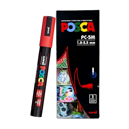 Image of Posca PC-5M Marker | 1.8-2.5 mm Bullet Shaped Tip (Multicolor, Pack of 3)