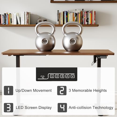 Solid Wood Electric Standing Desk 55"x23.6"Home Office Desk,Adjustable Workbench with 3 Stages Single Motor, Computer Workstation with T-Shaped Metal Bracket,Walnut Standing Table for Gaming(1 Box) - Image 7