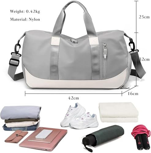 Image of Furn Aspire Lightweight Waterproof Sports Fitness Gym Duffel Yoga Weekend Travel Bag with Separate Shoes Compartment & Wet Pocket Men & Women (J. Grey)