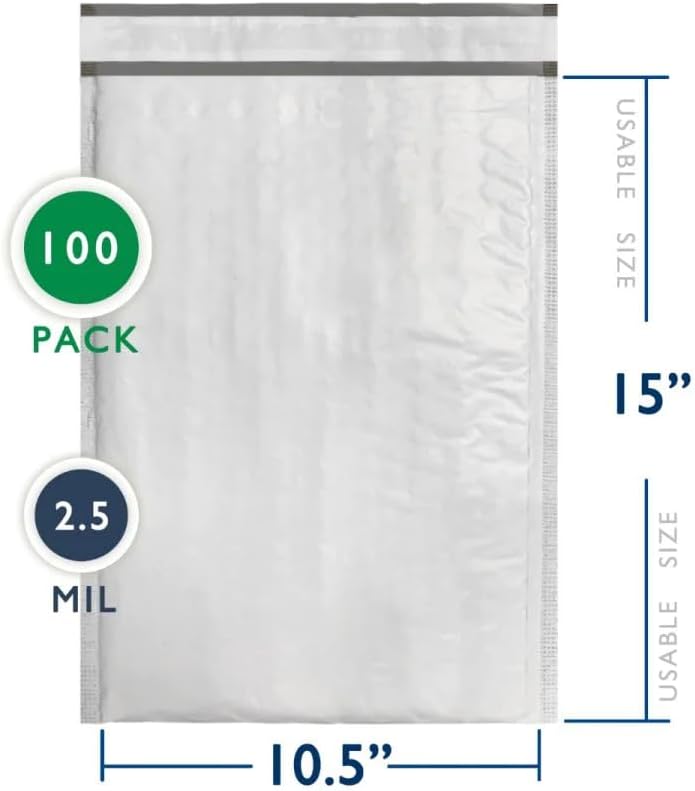 Miniatura 2 de IPACKNOW Paquete de 100 sobres de burbujas de polietileno #5 de 10.5 x 16 pulgadas, sobres acolchados amarillos, autoadhesivos, impermeables, 100