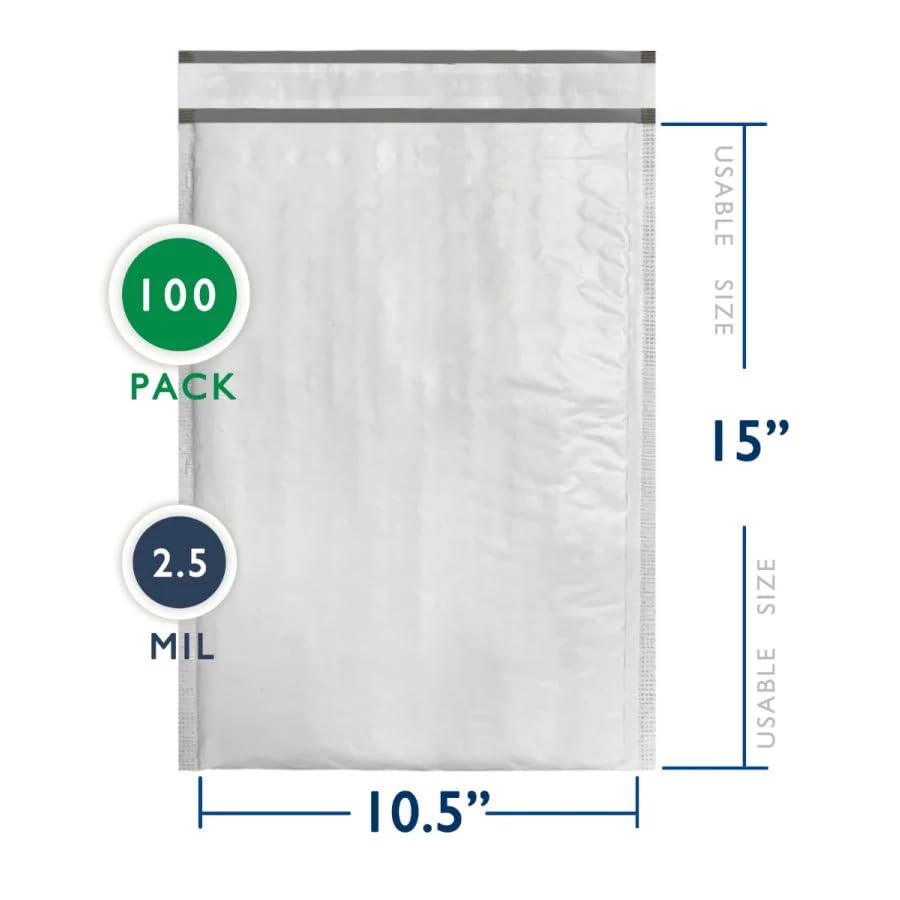 IPACKNOW 100 PC #5 10.5x16 Inches 100 Pack Inches Poly Bubble Mailers Shipping Padded Envelopes Self Seal Waterproof Cushion Envelopes