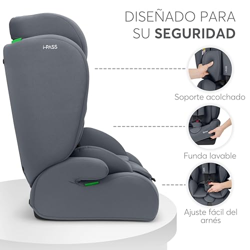 Miniatura 4 de Kikkaboo I-Pass Silla De Coche, Grupo 1 2 3, 9-36 Kg 76-150 Cm , Silla Coche Bebé Y Niños, Reposacabezas 13 Posiciones, 15 Meses A 12 Años, Cadeira Auto, Gris