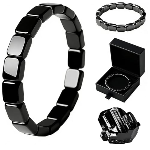 YIPFEN Bracelet réglable en hématite avec pierre magnétique – Inspiré du guerrier romain et viking pour homme et femme (pièce unique Avec 1 boîte noire)