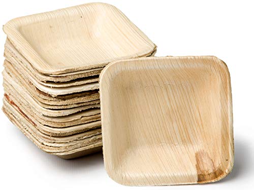 quau | 200 Einwegteller aus Palmblatt mit Klimakompensation | 8cm x 8cm | 50ml | quadratisch | robust & kompostierbar | Palmblattteller | Palmblattschalen Cover