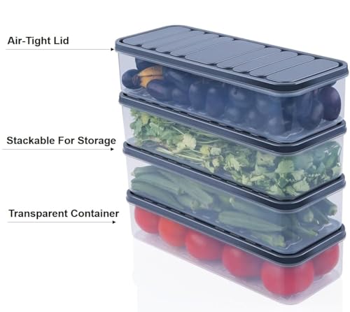 Image of RIOMAX Fridge Storage Boxes Fridge Organizer with Removable Lid Stackable Fridge Storage Freezer Storage Containers for Fish, Meat, Vegetables, Fruits (1200ML, Pack of 6)