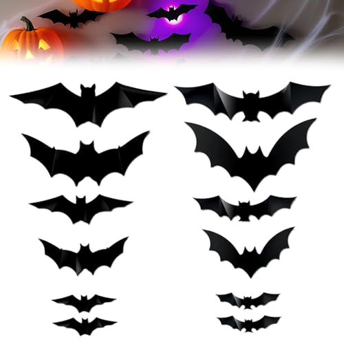 Image of 3D Bat Design LED Decoration, Halloween Lighted Bats Wall Stickers (12Pcs) | 2026 New LED Glowing Hanging Bat Decorations for Indoor Outdoor Window Bedroom Party Decor