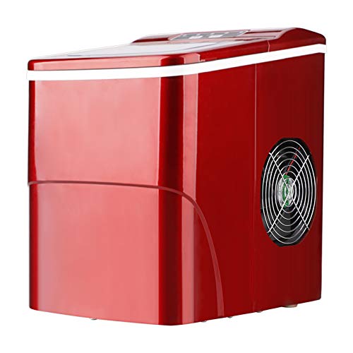 Ice Maker Red Stainless Steel Transparent Window with Ice Spoon and Basket, Electric Portable Ice Maker for Home, Office, Small Business