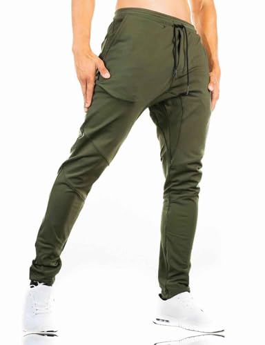 TBMPOY Men's Tapered Joggers Workout Athletic Running Sweatpants Slim Fit Drawstring Pants with Pockets Army Green M