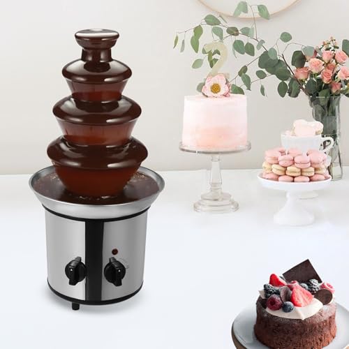 4-Tier Chocolate Fountain Machine, 1.8L Electric Melting Chocolate Fondue Fountain for Parties, Events, Weddings, Stainless Steel Design