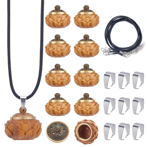 SUNNYCLUE 4 Sets Wood Lotus Necklace Making Kit Lotus Charms Bulk Detachable Wood Box Charm Wooden Lotus Flower Charms Wooden Lotus Box Charms for jewellery Making Kits DIY Craft Aromatherapy Supplies