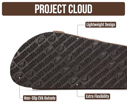 Image of Project Cloud 100% Genuine Leather Flat Sandals For Women 2026 Cork Footbed Womens Sandals with Memory Foam and arch support Vacation Essentials Slides for Women Footwear (Venita)