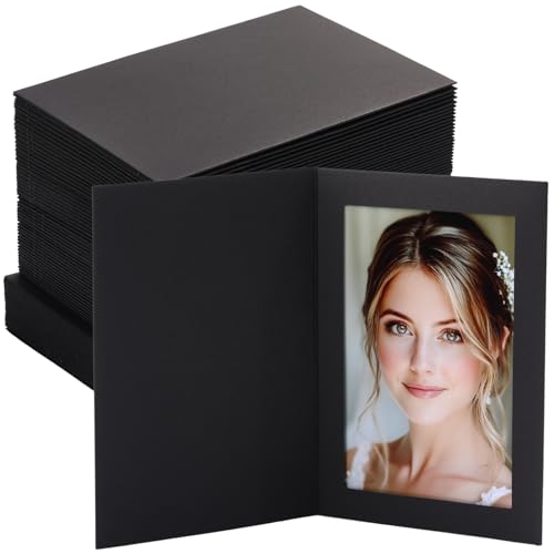 Image of 50 Photo Frame Cards with 50 Self Seal Envelopes, 4x6 Paper Picture Frames Bulk Photo Insert Notecards for Mother's Day Father's Day Graduation Wedding Birthday Classroom DIY - Black