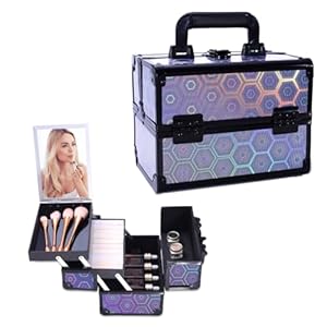 Kosmetikkoffer Aluminium Schminkkoffer, kosmetikkoffer Kosmetik Beautycase mit Spiegel, Tragegriff & Schloss, Multifunktional Make-up Koffer zur Aufbewahrung von, Kosmetik und Zubehör (Regenbogenblau)